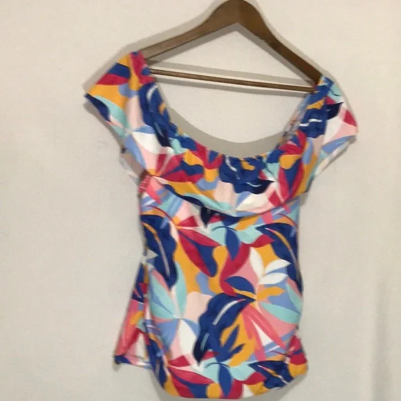 Crown & Ivy Women's Tropical Print Tankini Swim Top in Multicolor Large - Picture 1 of 9